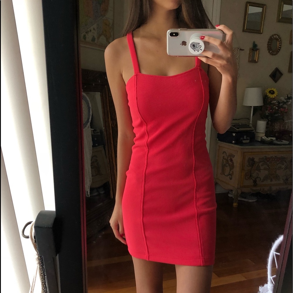 Red Ribbed Dress || S
